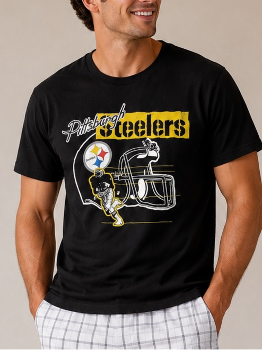 Vtg Pittsburg Steelers T Shirt Adult 2XL NFL Football Black S/S Single Stitch